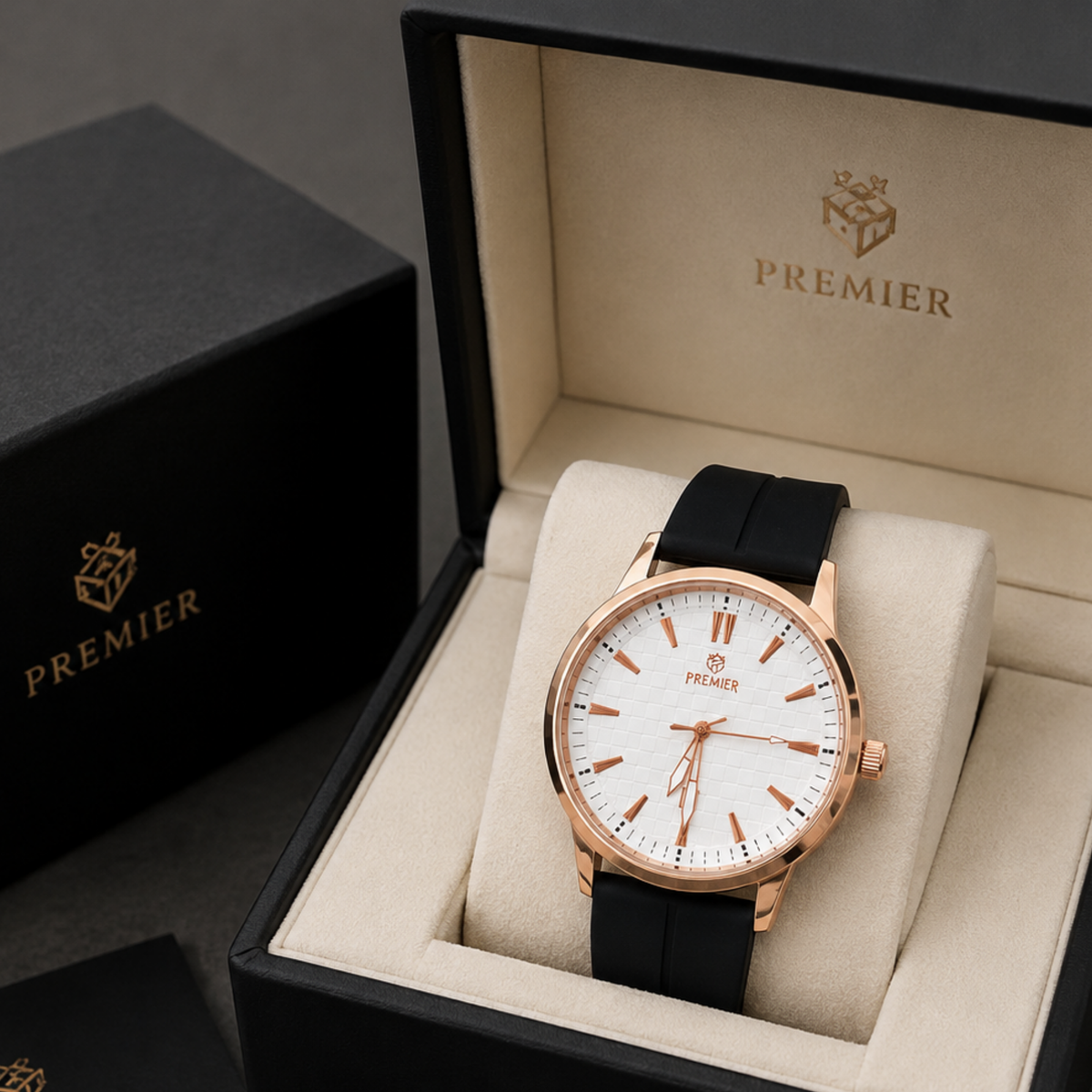 Premier Men’s Luxury Watch with Magnetic Lock,Gold Case & Black Strap